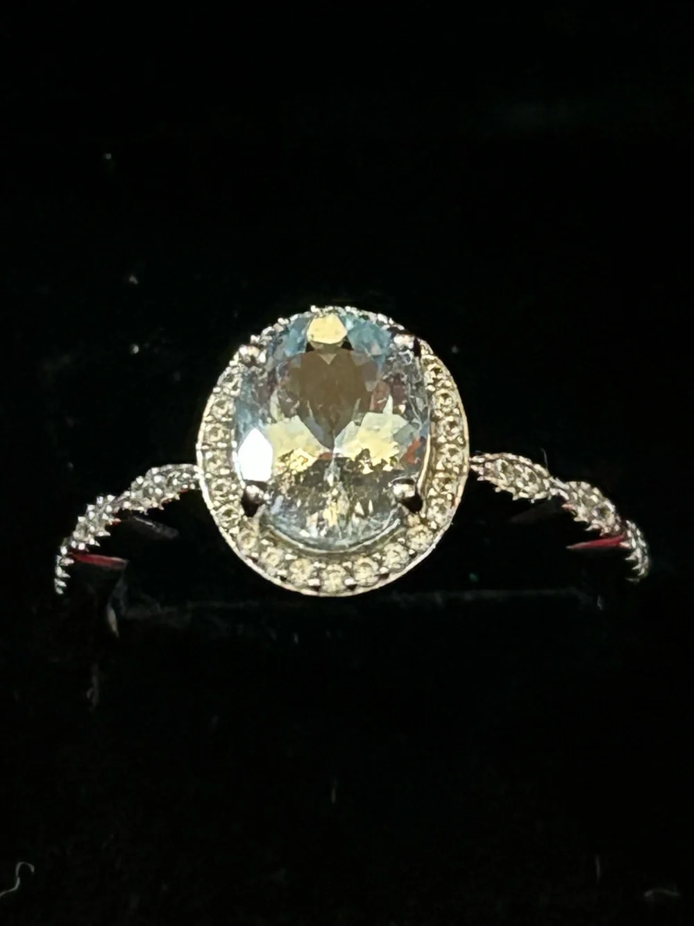 1.40CT Oval Aquamarine w/.16CTW Round White Zircon in Rhodium over 925 Silver S9